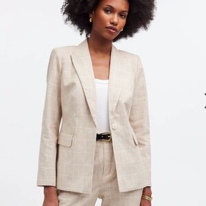 Madewell Slim Blazer Plaid, Linen/Cotton Blend NWT